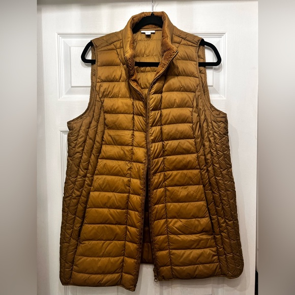 J. Jill Down Puffer Vest Womens L Camel Tan Sleeveless Jacket Coat Quilted - Picture 1 of 6